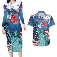 United States 4th Of July Couples Matching Long Sleeve Bodycon Dress and Hawaiian Shirt USA Statue of Liberty Proud - Wonder Print Shop