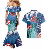 United States 4th Of July Couples Matching Mermaid Dress and Hawaiian Shirt USA Statue of Liberty Proud - Wonder Print Shop