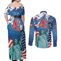 United States 4th Of July Couples Matching Off Shoulder Maxi Dress and Long Sleeve Button Shirt USA Statue of Liberty Proud - Wonder Print Shop