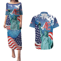 United States 4th Of July Couples Matching Puletasi and Hawaiian Shirt USA Statue of Liberty Proud - Wonder Print Shop