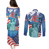 United States 4th Of July Couples Matching Puletasi and Long Sleeve Button Shirt USA Statue of Liberty Proud - Wonder Print Shop