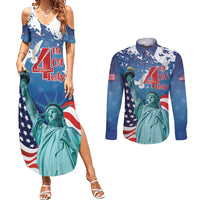 United States 4th Of July Couples Matching Summer Maxi Dress and Long Sleeve Button Shirt USA Statue of Liberty Proud - Wonder Print Shop
