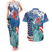 United States 4th Of July Couples Matching Tank Maxi Dress and Hawaiian Shirt USA Statue of Liberty Proud - Wonder Print Shop