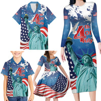 United States 4th Of July Family Matching Long Sleeve Bodycon Dress and Hawaiian Shirt USA Statue of Liberty Proud - Wonder Print Shop