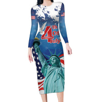 United States 4th Of July Family Matching Long Sleeve Bodycon Dress and Hawaiian Shirt USA Statue of Liberty Proud - Wonder Print Shop