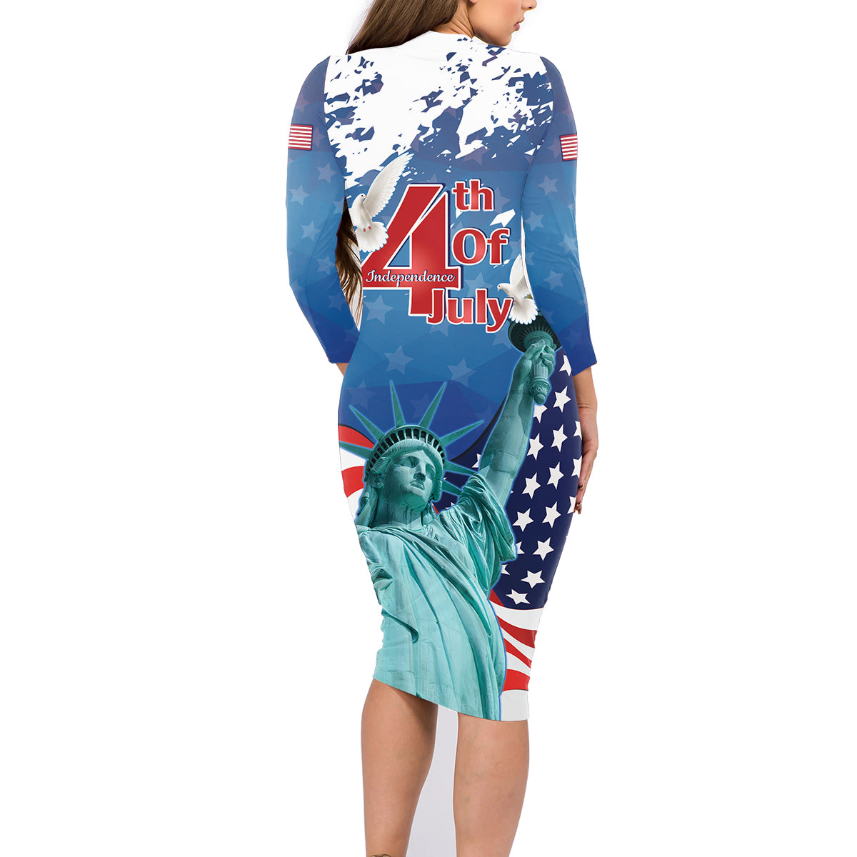 United States 4th Of July Family Matching Long Sleeve Bodycon Dress and Hawaiian Shirt USA Statue of Liberty Proud - Wonder Print Shop