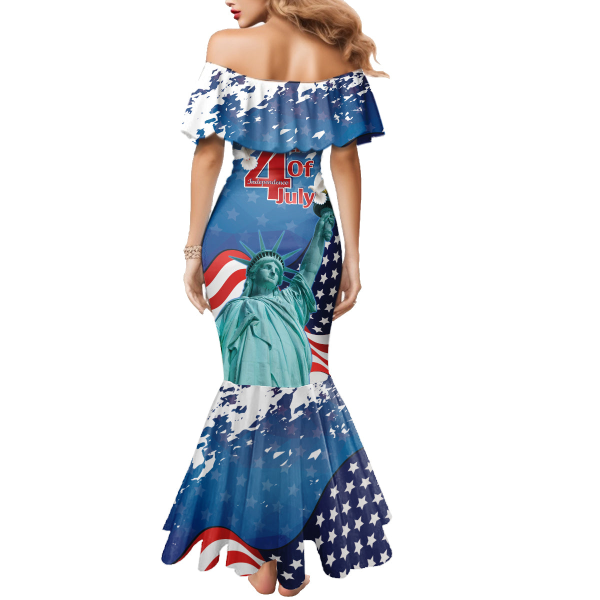 United States 4th Of July Family Matching Mermaid Dress and Hawaiian Shirt USA Statue of Liberty Proud - Wonder Print Shop