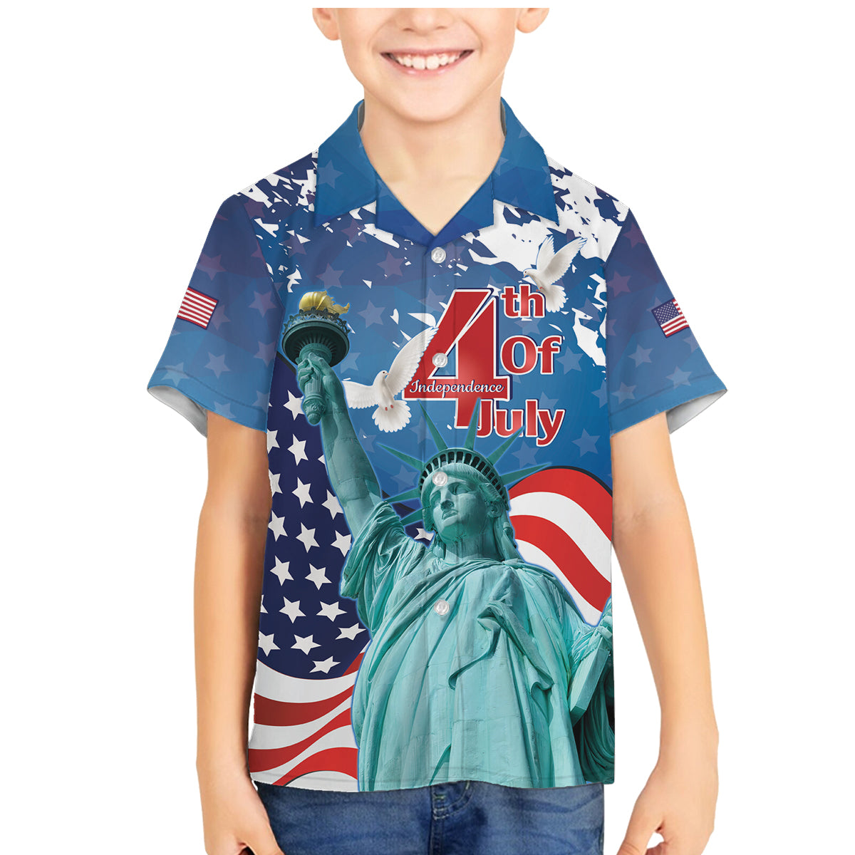 United States 4th Of July Family Matching Mermaid Dress and Hawaiian Shirt USA Statue of Liberty Proud - Wonder Print Shop