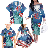 United States 4th Of July Family Matching Off The Shoulder Long Sleeve Dress and Hawaiian Shirt USA Statue of Liberty Proud - Wonder Print Shop