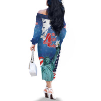 United States 4th Of July Family Matching Off The Shoulder Long Sleeve Dress and Hawaiian Shirt USA Statue of Liberty Proud - Wonder Print Shop