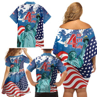 United States 4th Of July Family Matching Off Shoulder Short Dress and Hawaiian Shirt USA Statue of Liberty Proud - Wonder Print Shop