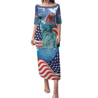 United States 4th Of July Family Matching Puletasi and Hawaiian Shirt USA Statue of Liberty Proud - Wonder Print Shop