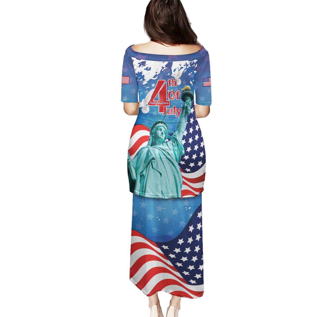 United States 4th Of July Family Matching Puletasi and Hawaiian Shirt USA Statue of Liberty Proud - Wonder Print Shop