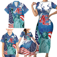 United States 4th Of July Family Matching Short Sleeve Bodycon Dress and Hawaiian Shirt USA Statue of Liberty Proud - Wonder Print Shop