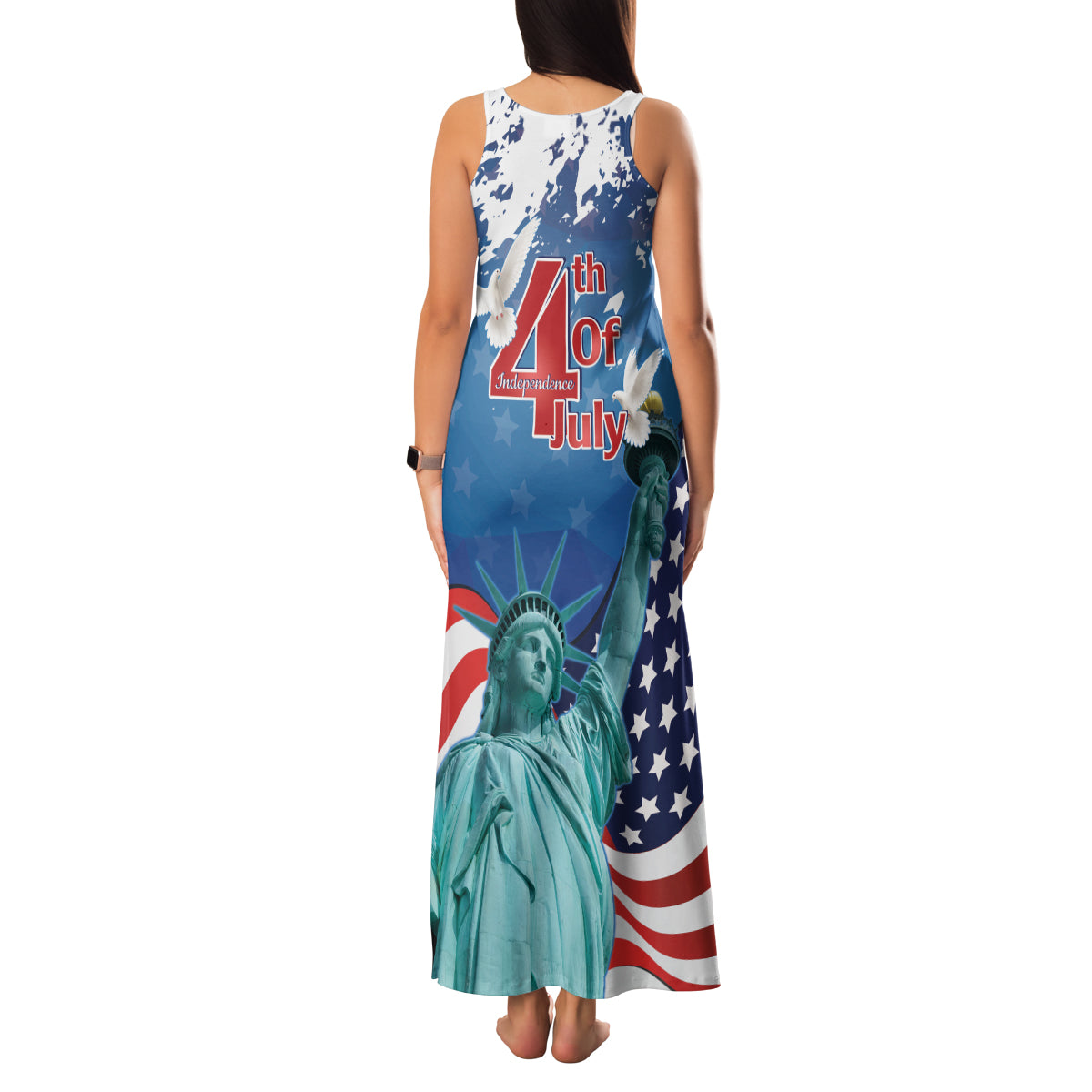 United States 4th Of July Family Matching Tank Maxi Dress and Hawaiian Shirt USA Statue of Liberty Proud - Wonder Print Shop