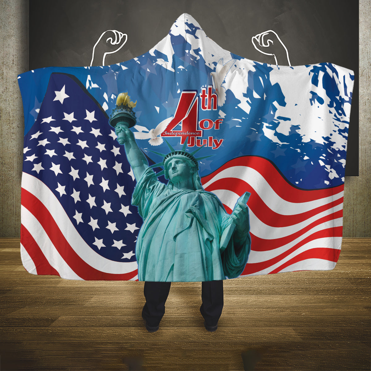 United States 4th Of July Hooded Blanket USA Statue of Liberty Proud
