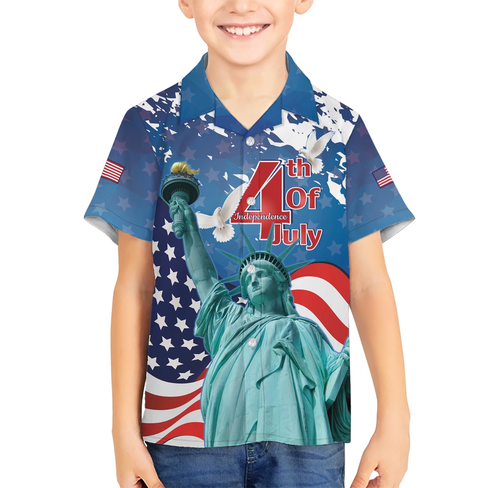 United States 4th Of July Kid Hawaiian Shirt USA Statue of Liberty Proud - Wonder Print Shop