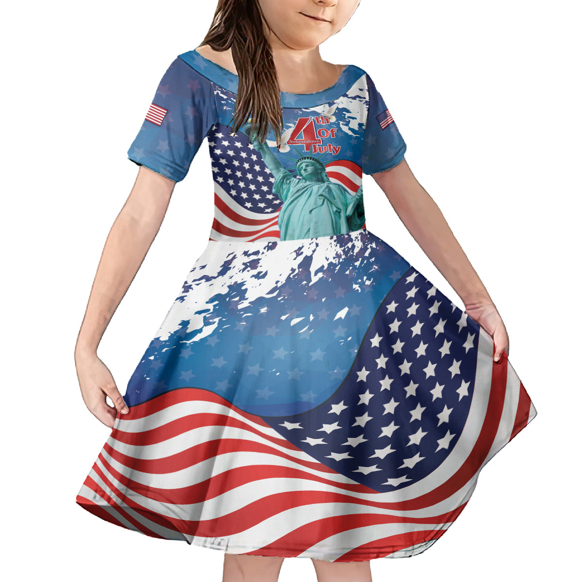 United States 4th Of July Kid Short Sleeve Dress USA Statue of Liberty Proud - Wonder Print Shop
