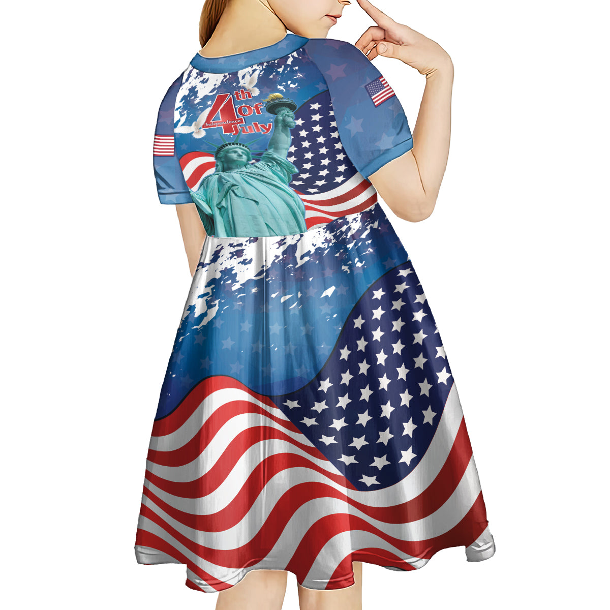 United States 4th Of July Kid Short Sleeve Dress USA Statue of Liberty Proud - Wonder Print Shop