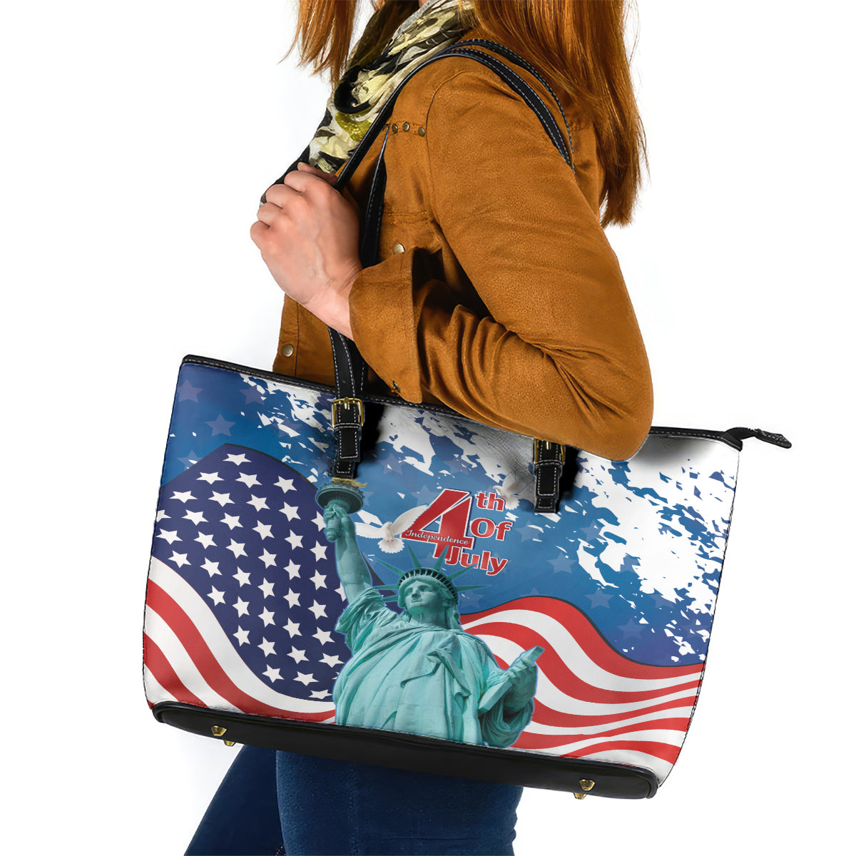 United States 4th Of July Leather Tote Bag USA Statue of Liberty Proud - Wonder Print Shop