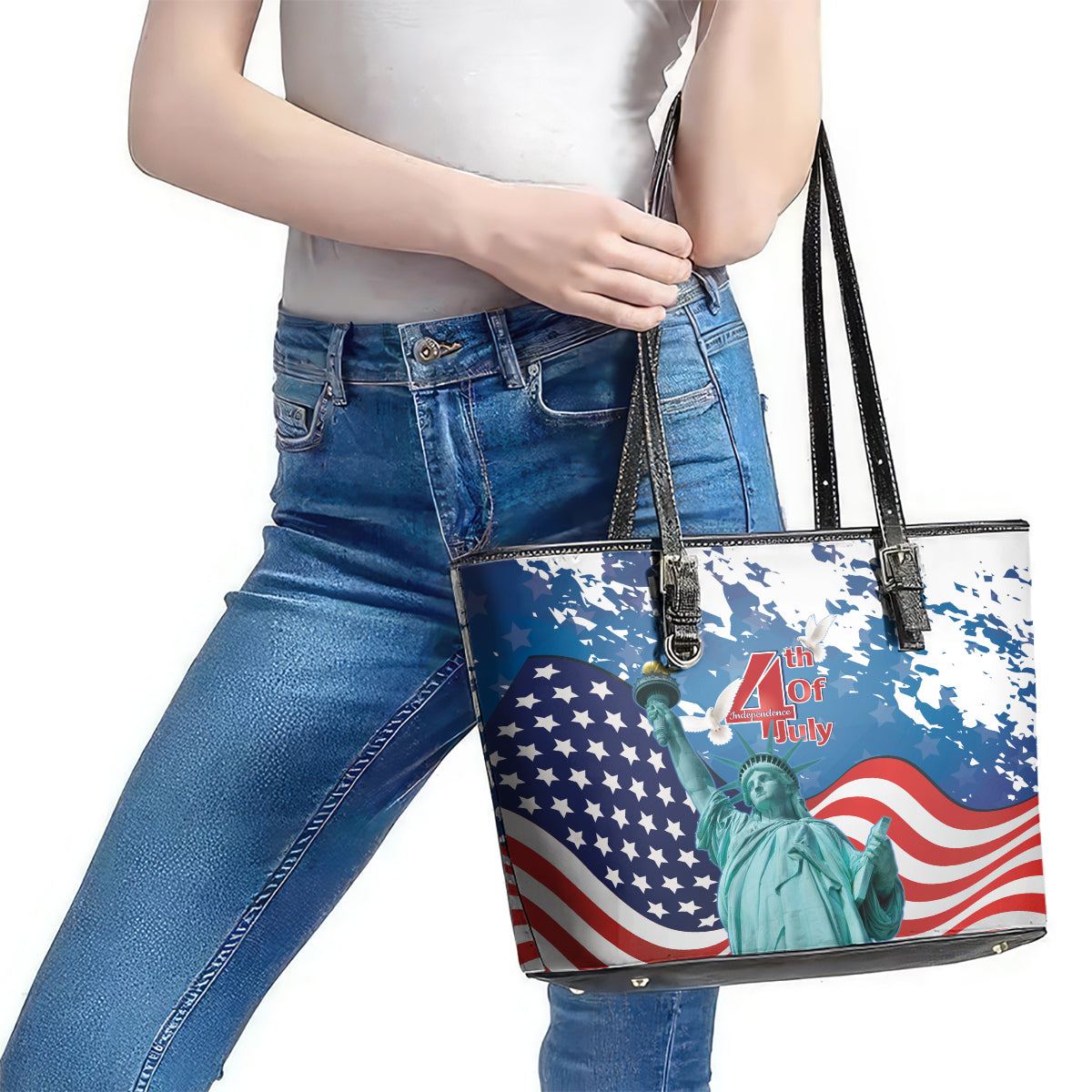 United States 4th Of July Leather Tote Bag USA Statue of Liberty Proud - Wonder Print Shop