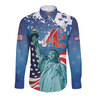 United States 4th Of July Long Sleeve Button Shirt USA Statue of Liberty Proud - Wonder Print Shop