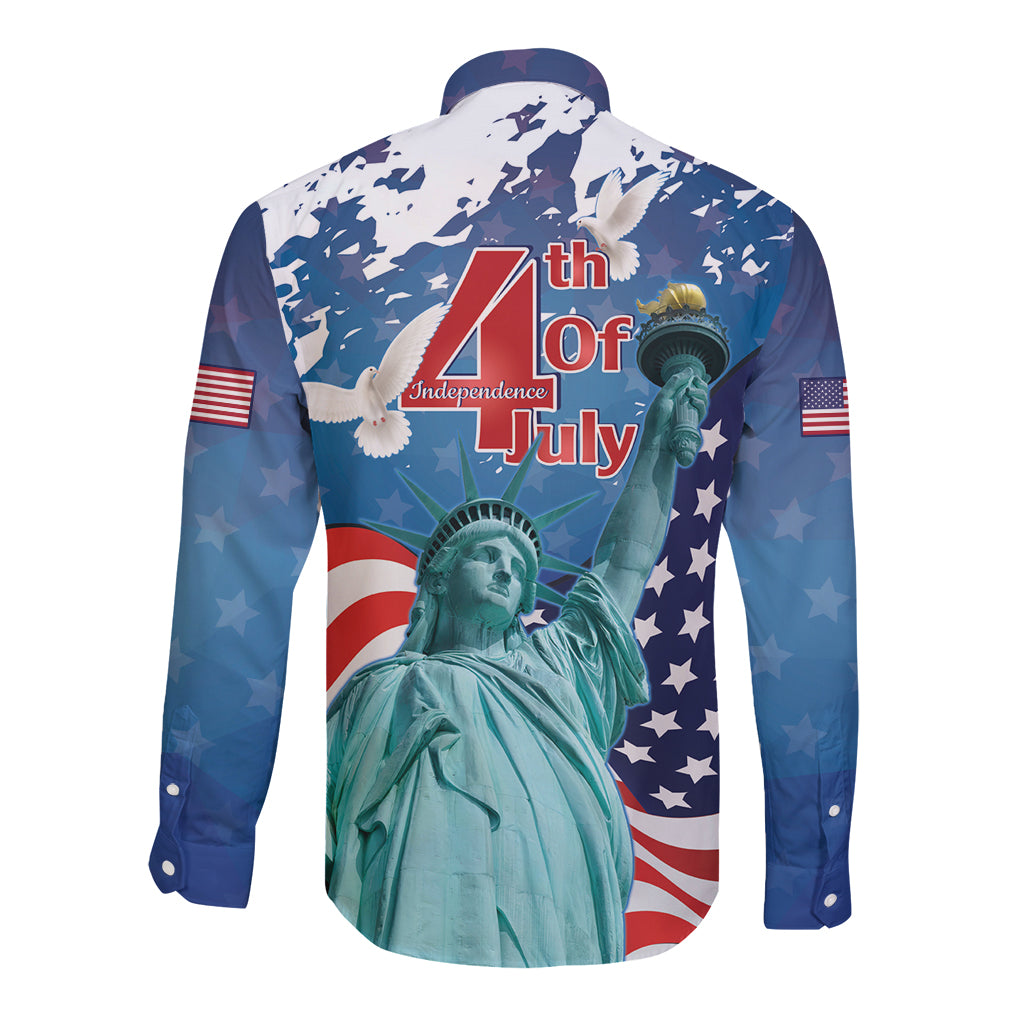 United States 4th Of July Long Sleeve Button Shirt USA Statue of Liberty Proud - Wonder Print Shop