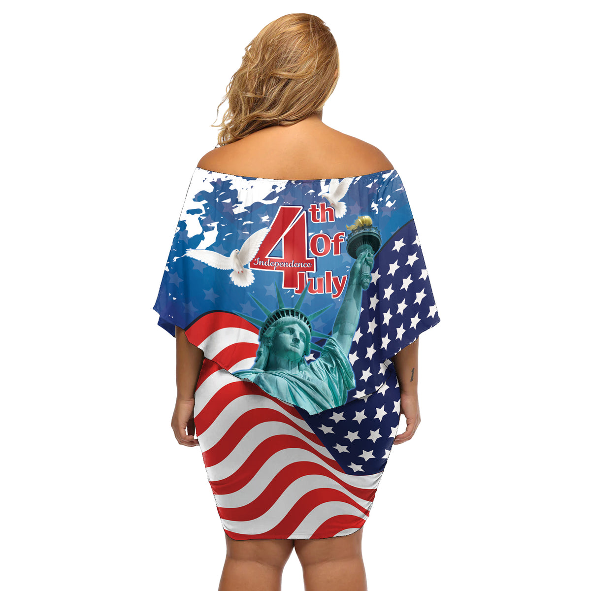 United States 4th Of July Off Shoulder Short Dress USA Statue of Liberty Proud - Wonder Print Shop