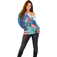 United States 4th Of July Off Shoulder Sweater USA Statue of Liberty Proud - Wonder Print Shop