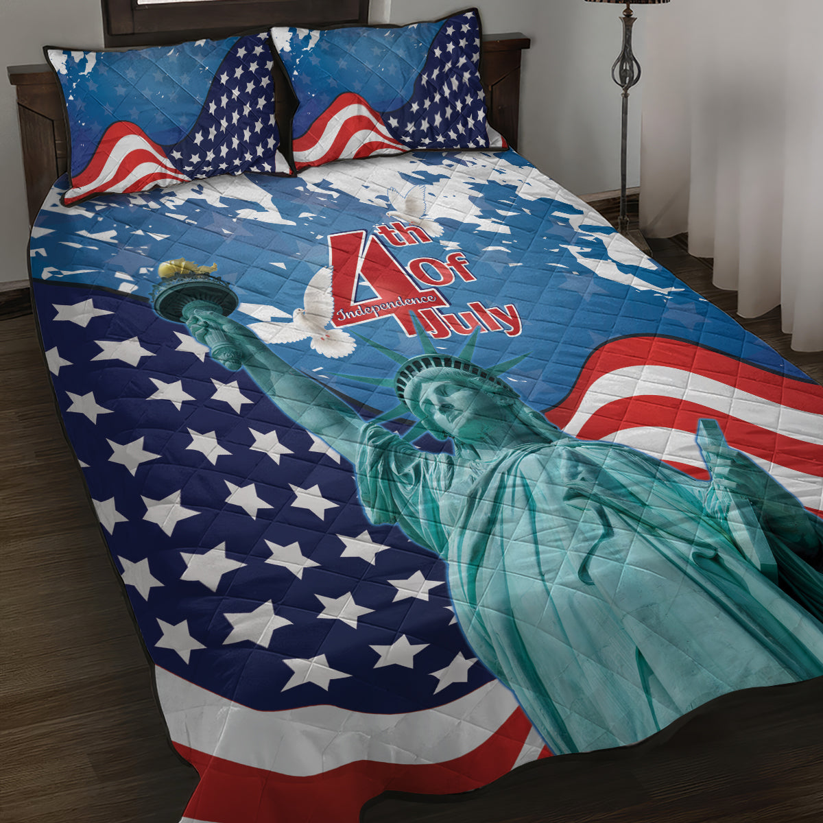 United States 4th Of July Quilt Bed Set USA Statue of Liberty Proud - Wonder Print Shop