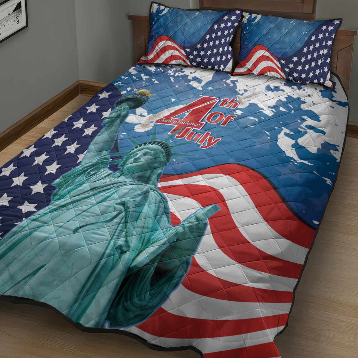 United States 4th Of July Quilt Bed Set USA Statue of Liberty Proud - Wonder Print Shop