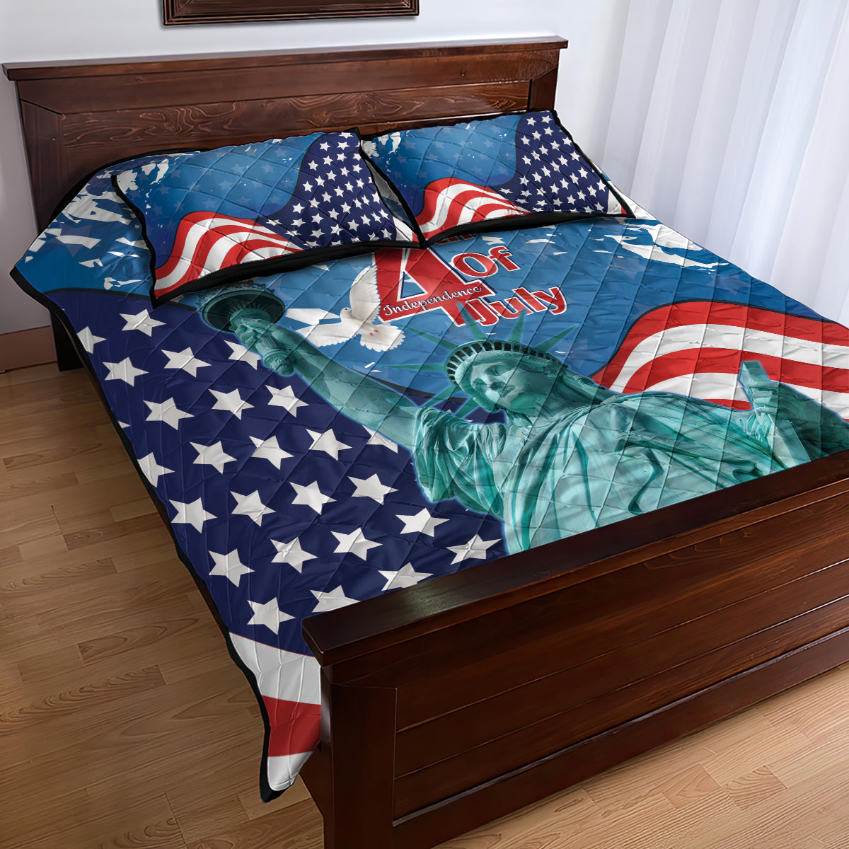 United States 4th Of July Quilt Bed Set USA Statue of Liberty Proud - Wonder Print Shop