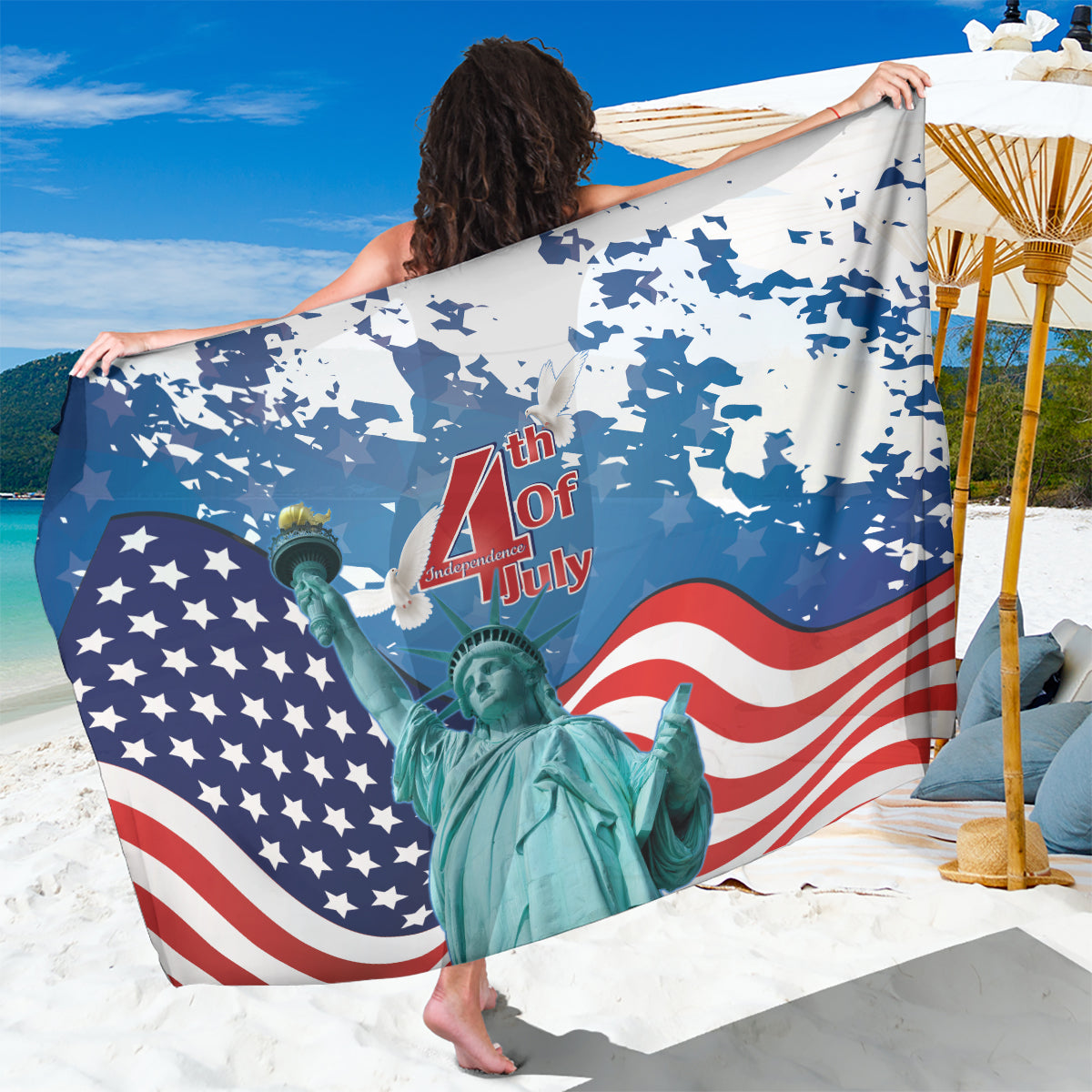 United States 4th Of July Sarong USA Statue of Liberty Proud - Wonder Print Shop
