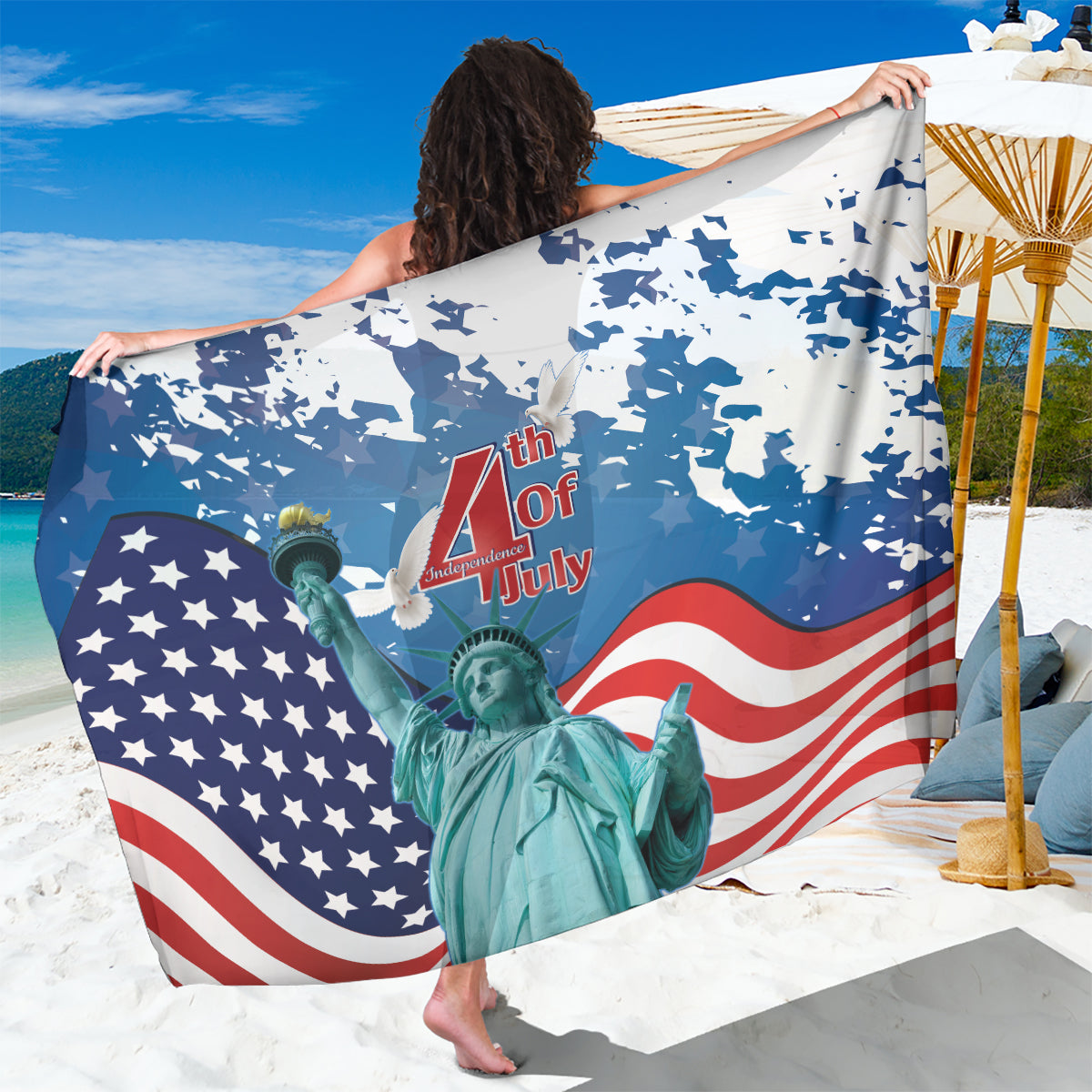 United States 4th Of July Sarong USA Statue of Liberty Proud