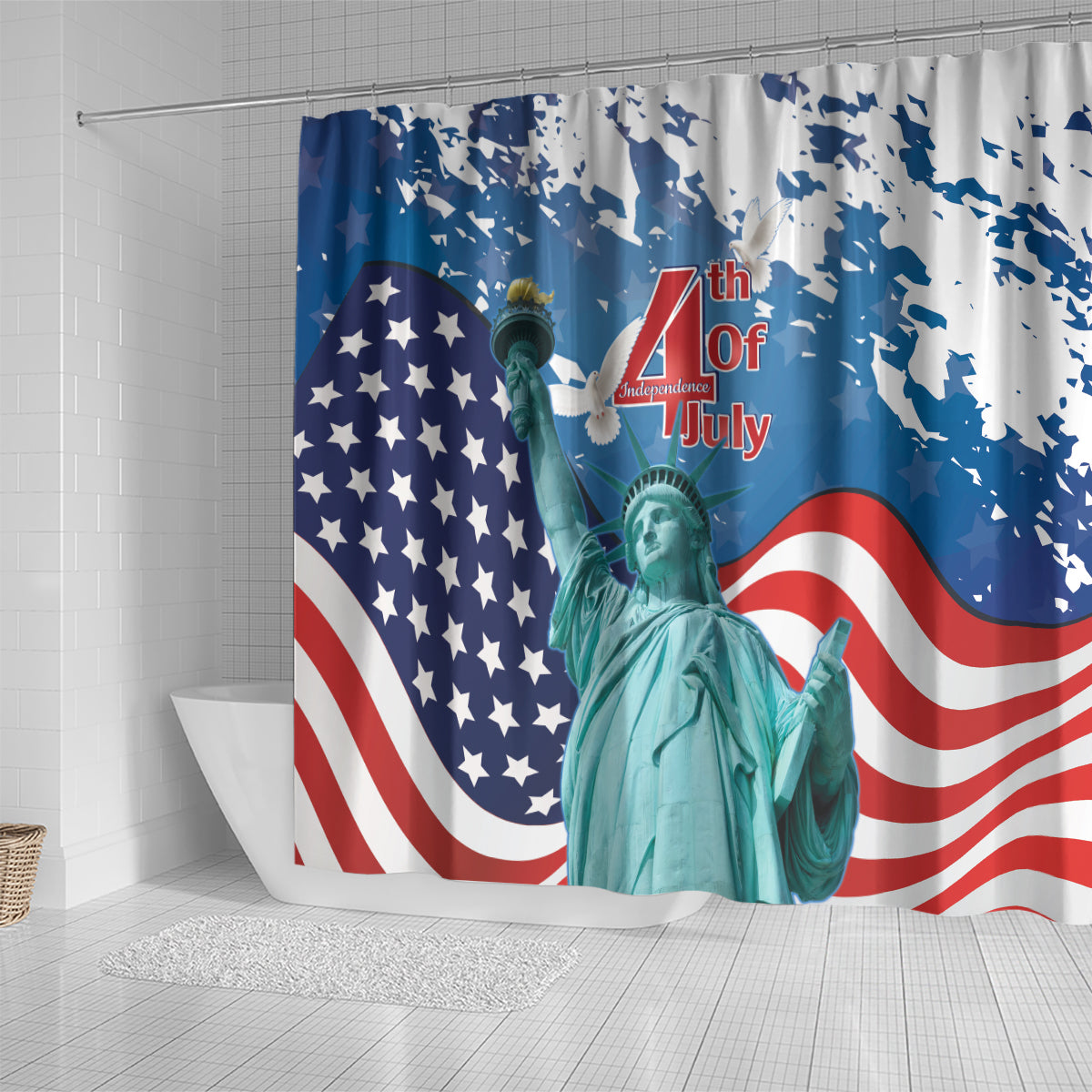 United States 4th Of July Shower Curtain USA Statue of Liberty Proud