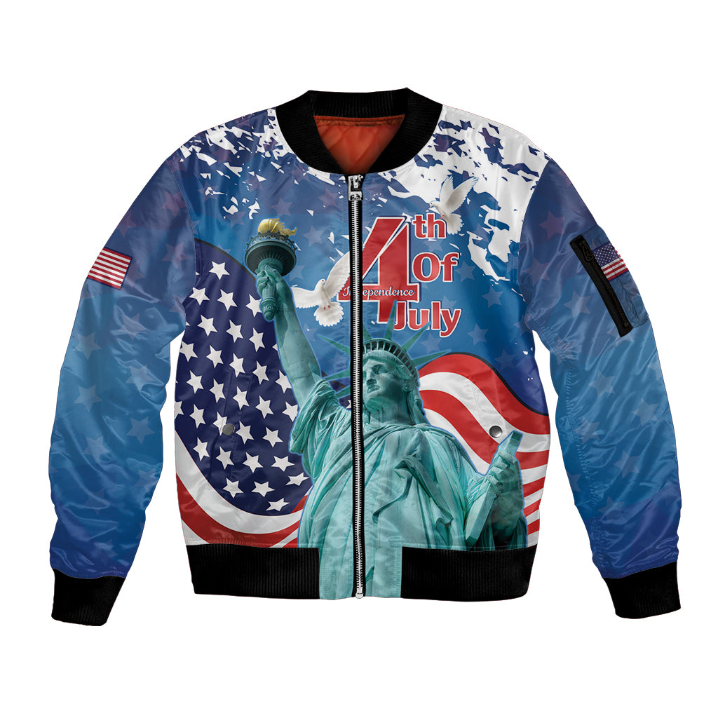 United States 4th Of July Sleeve Zip Bomber Jacket USA Statue of Liberty Proud - Wonder Print Shop