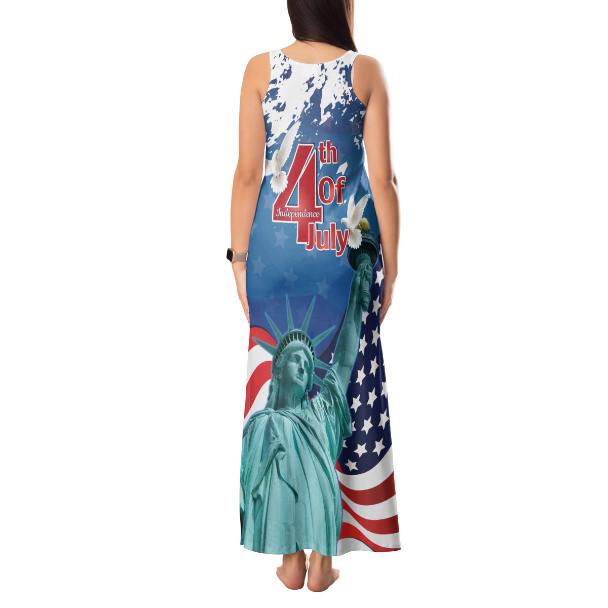 United States 4th Of July Tank Maxi Dress USA Statue of Liberty Proud - Wonder Print Shop