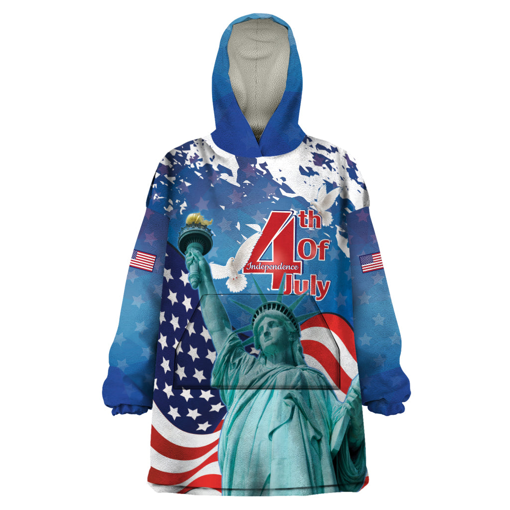 United States 4th Of July Wearable Blanket Hoodie USA Statue of Liberty Proud