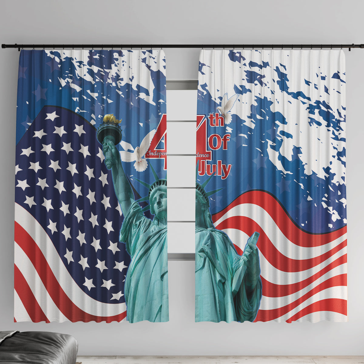 United States 4th Of July Window Curtain USA Statue of Liberty Proud - Wonder Print Shop