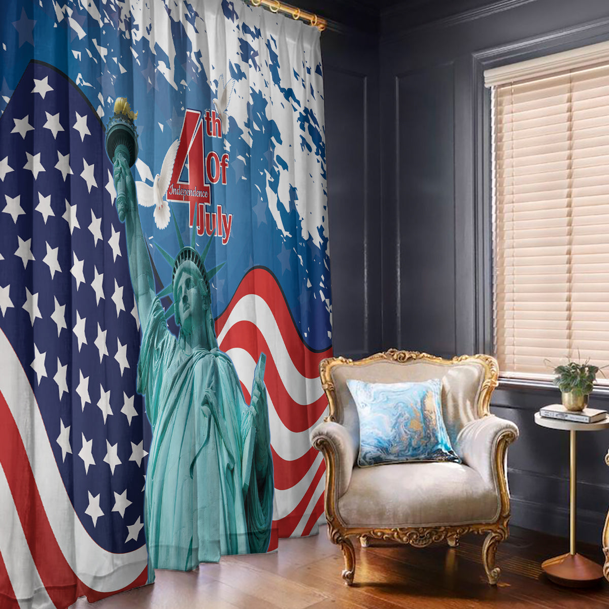 United States 4th Of July Window Curtain USA Statue of Liberty Proud - Wonder Print Shop