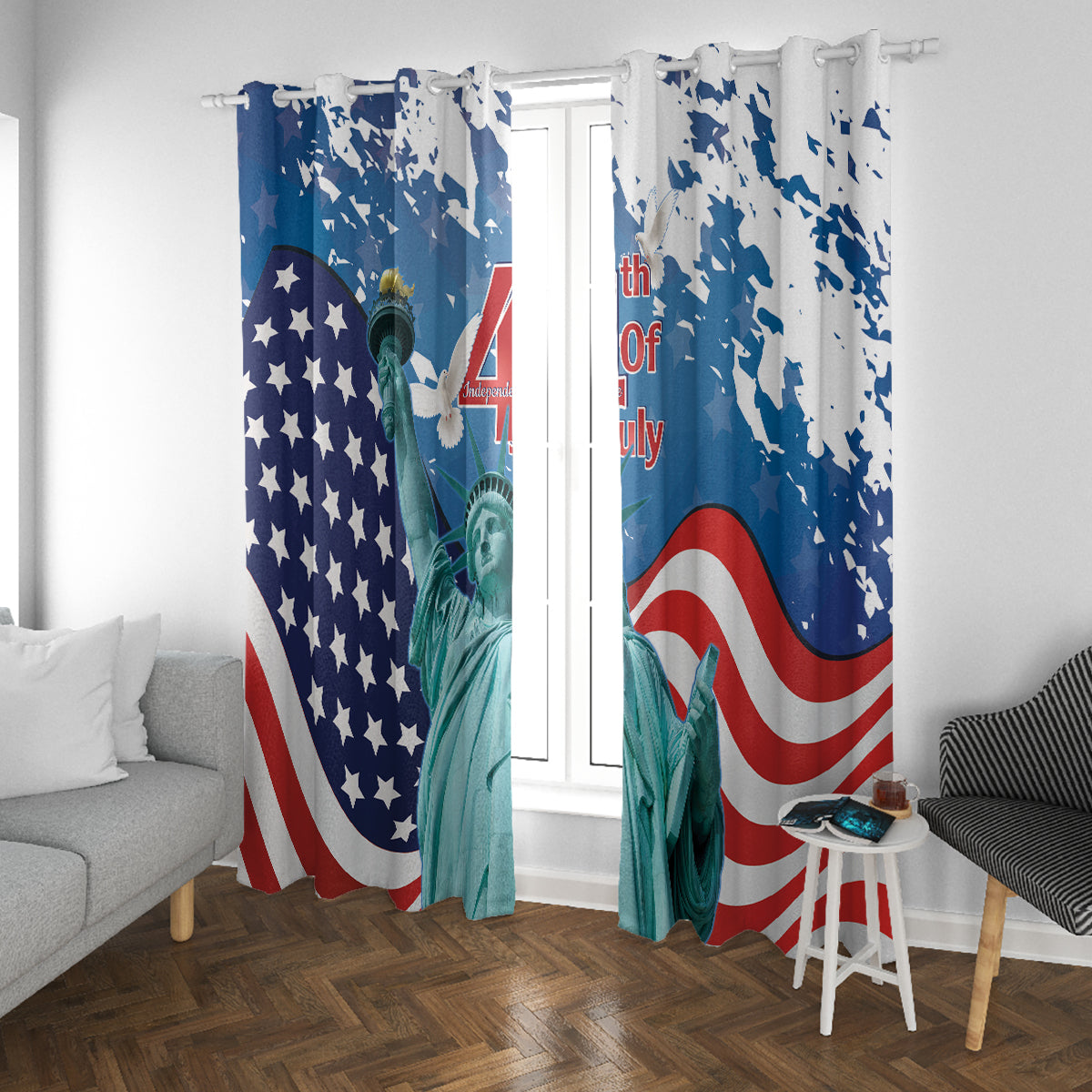 United States 4th Of July Window Curtain USA Statue of Liberty Proud - Wonder Print Shop