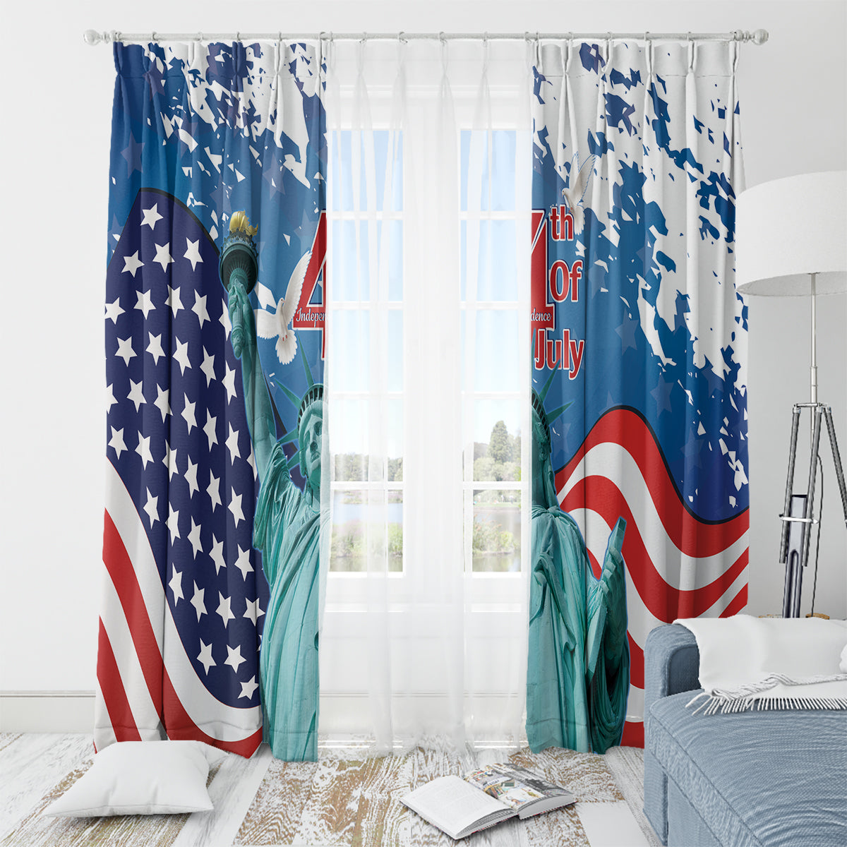 United States 4th Of July Window Curtain USA Statue of Liberty Proud - Wonder Print Shop