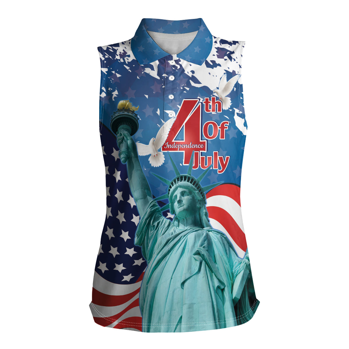 United States 4th Of July Women Sleeveless Polo Shirt USA Statue of Liberty Proud - Wonder Print Shop