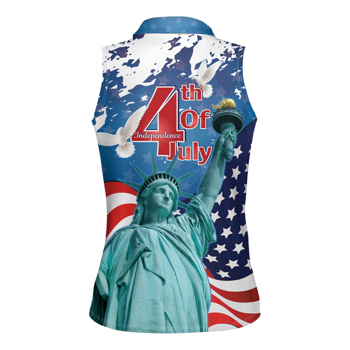 United States 4th Of July Women Sleeveless Polo Shirt USA Statue of Liberty Proud - Wonder Print Shop