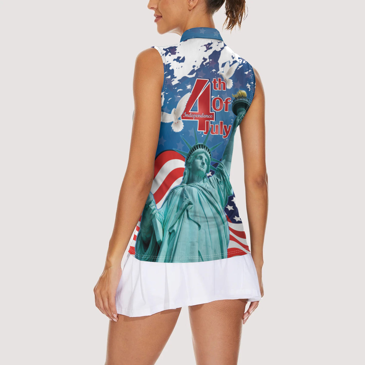 United States 4th Of July Women Sleeveless Polo Shirt USA Statue of Liberty Proud - Wonder Print Shop