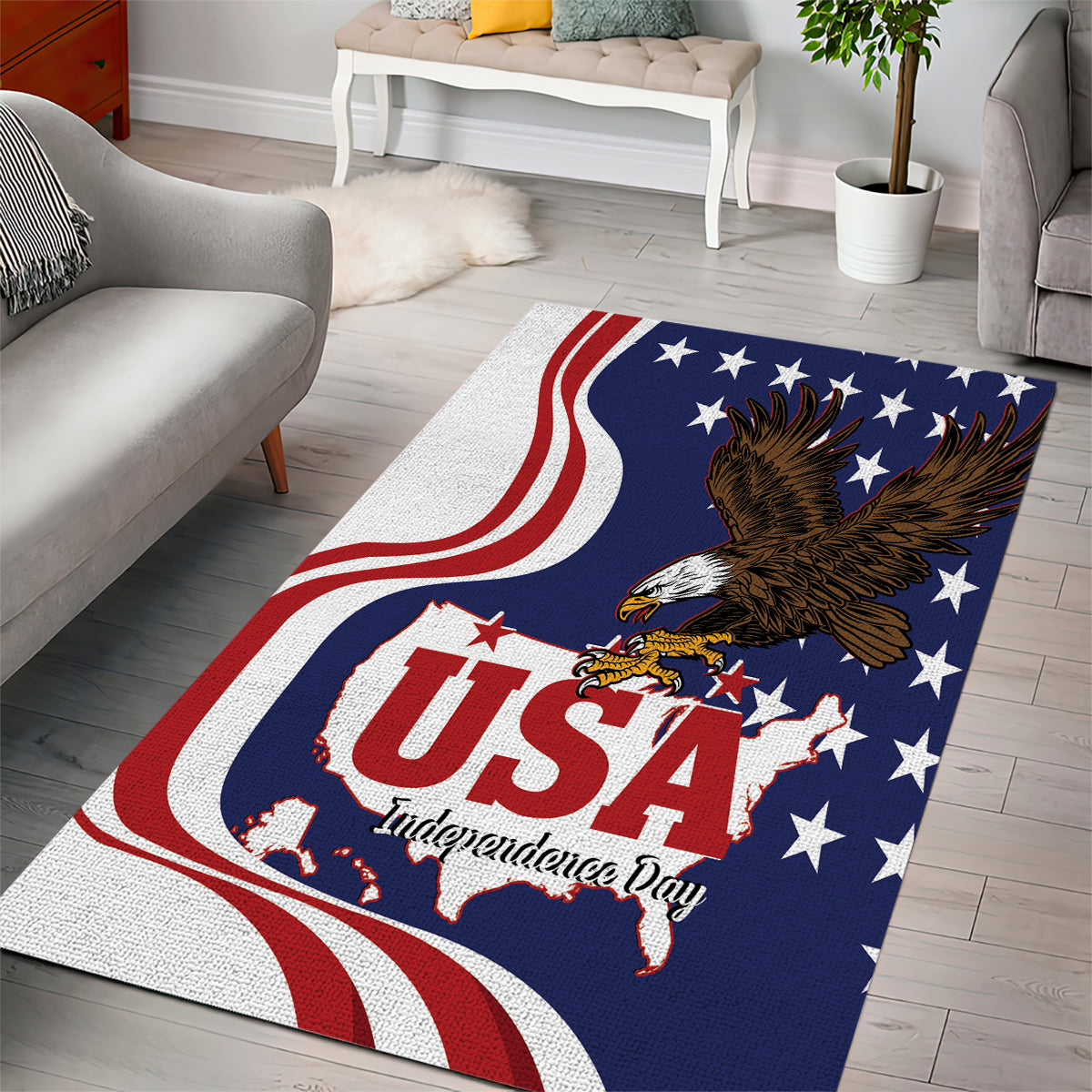 United States Independence Day Area Rug USA Bald Eagle Happy 4th Of July - Wonder Print Shop