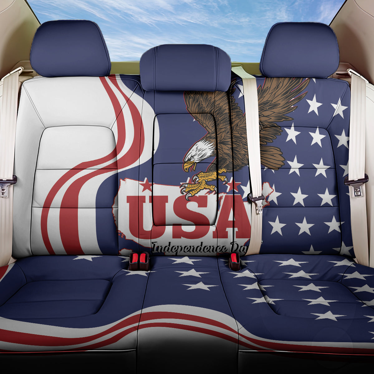 United States Independence Day Back Car Seat Cover USA Bald Eagle Happy 4th Of July - Wonder Print Shop