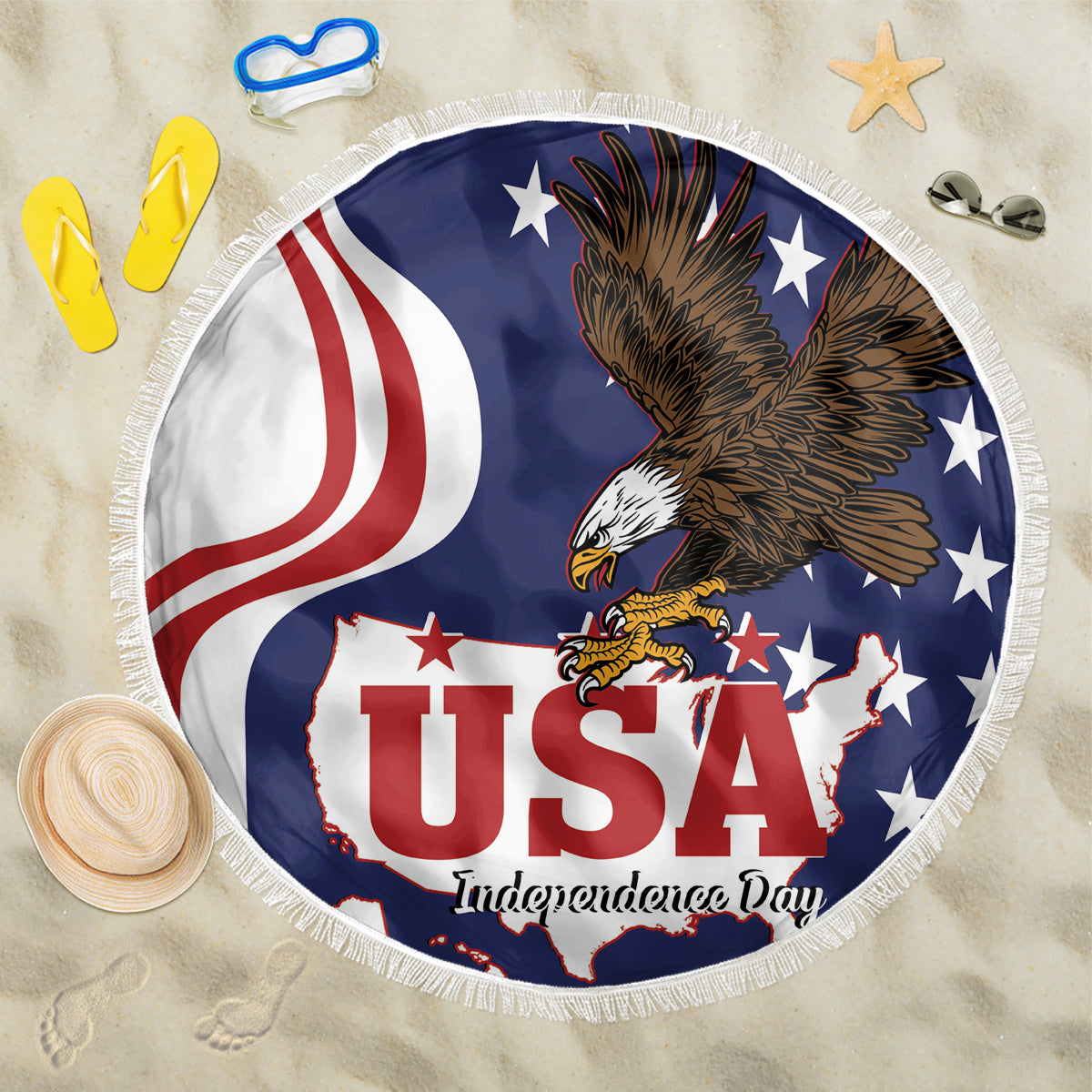 United States Independence Day Beach Blanket USA Bald Eagle Happy 4th Of July