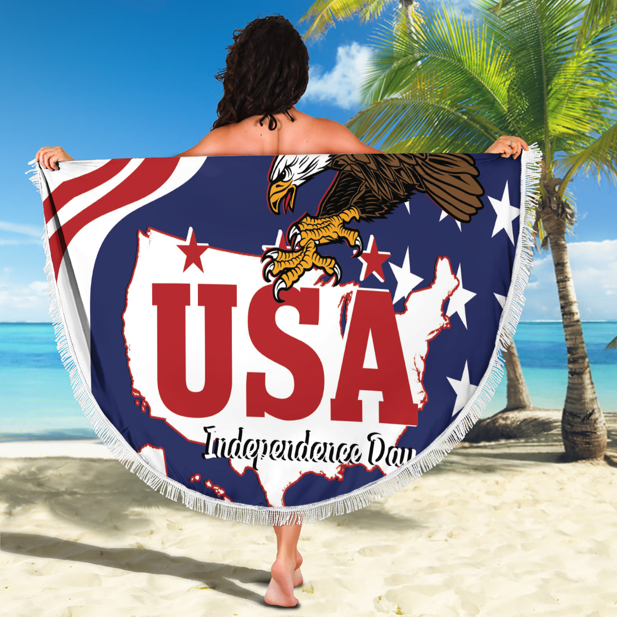 United States Independence Day Beach Blanket USA Bald Eagle Happy 4th Of July - Wonder Print Shop