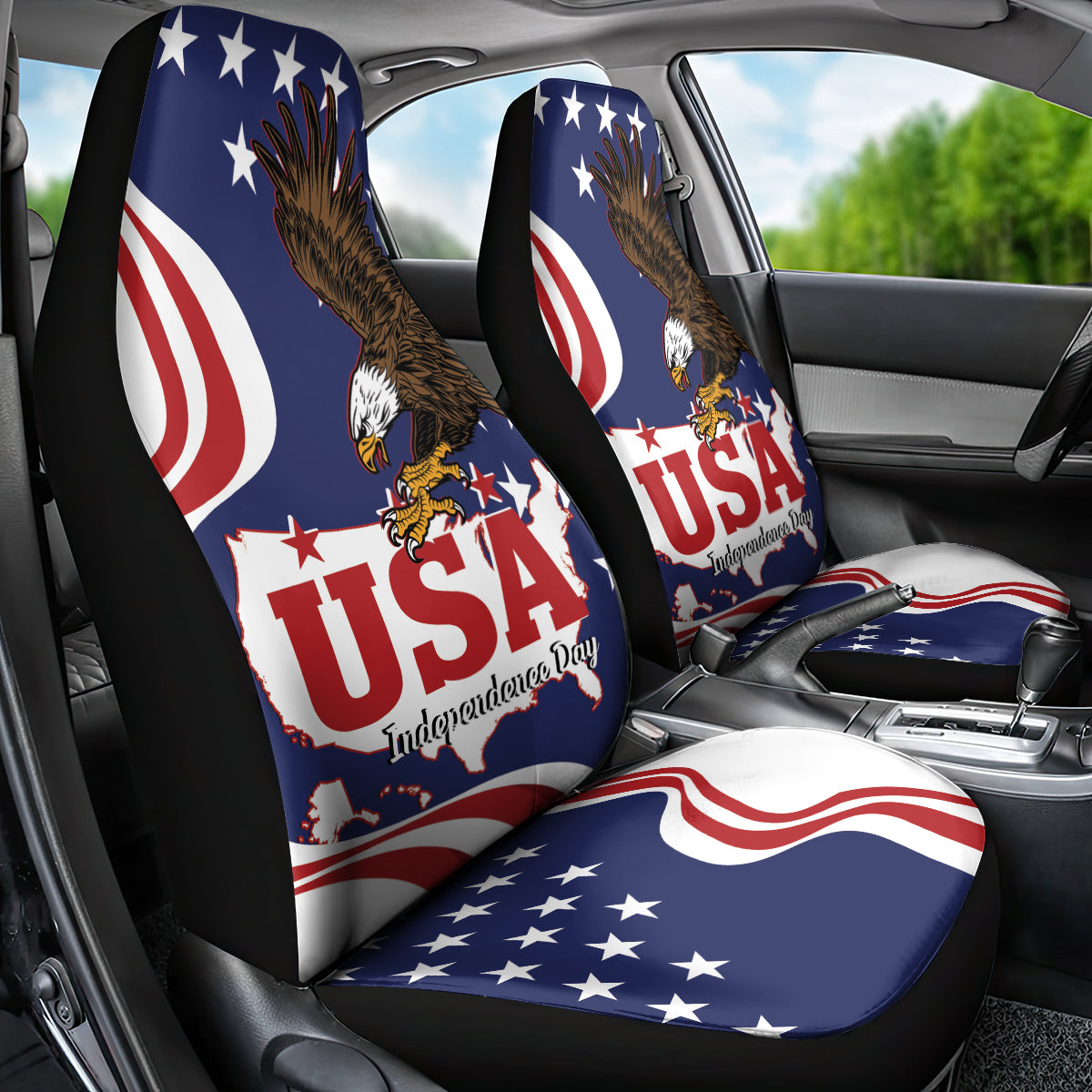 United States Independence Day Car Seat Cover USA Bald Eagle Happy 4th Of July - Wonder Print Shop